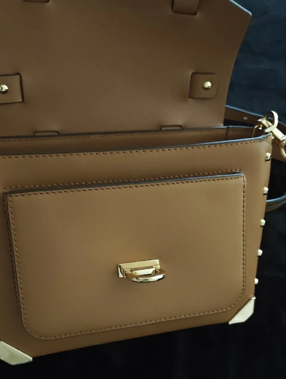 Michael Kors Carmel Colored Leather Studded Manhattan with Gold Hardware